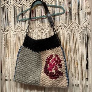 OOAK crochet leather handcrafted in Italy handbag boho chic funky one of a kind